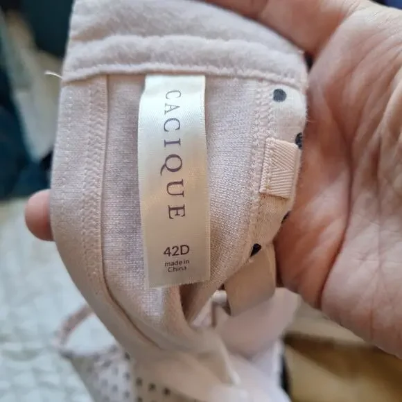 Cacique 42D Cotton T-Shirt pink polkadot underwire plus size bra - Picture 3 of 4